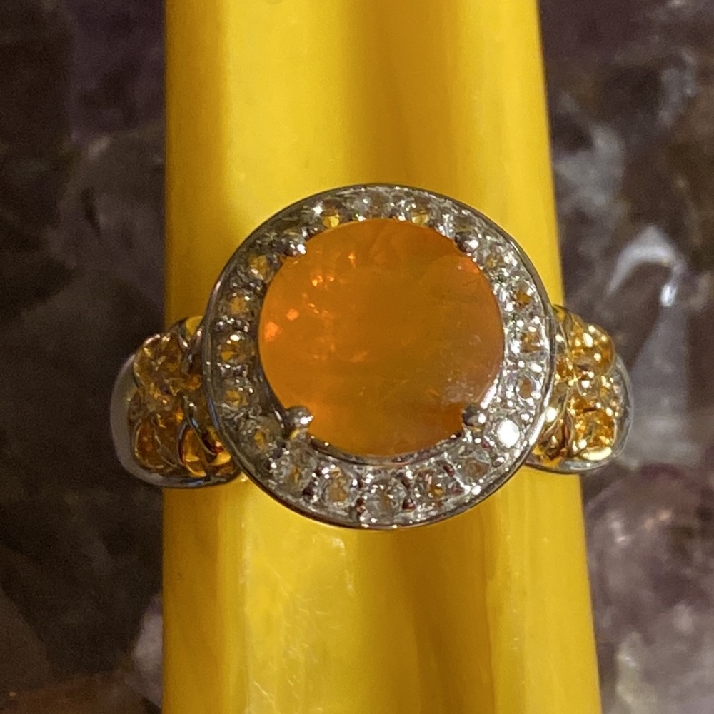 Victoria Wieck Two Toned Fire Opal Sterling Filigree Ring w/white topaz - Size 9